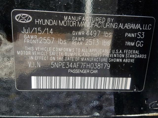 5NPE34AF7FH038179 - 2015 HYUNDAI SONATA SPO BLACK photo 10