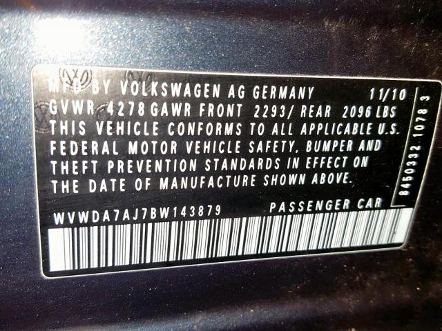 WVWDA7AJ7BW143879 - 2011 VOLKSWAGEN GOLF 蓝色 照片 10