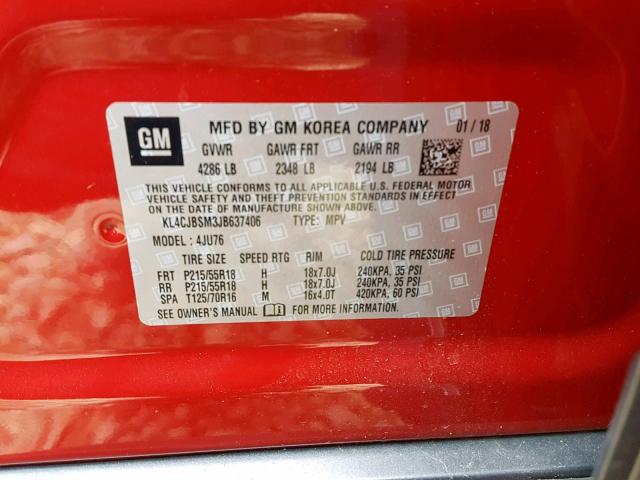 KL4CJBSM3JB637406 - 2018 BUICK ENCORE PRE RED photo 10