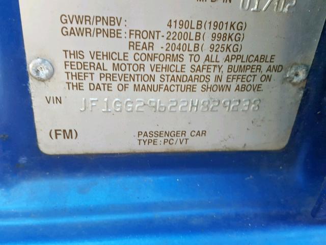 JF1GG29622H829238 - 2002 SUBARU IMPREZA WR BLUE photo 10