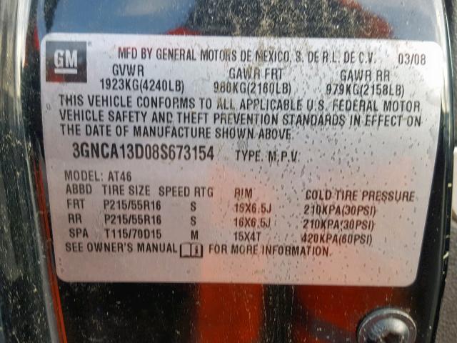 3GNCA13D08S673154 - 2008 CHEVROLET HHR LS Czarny zdjęcie 10