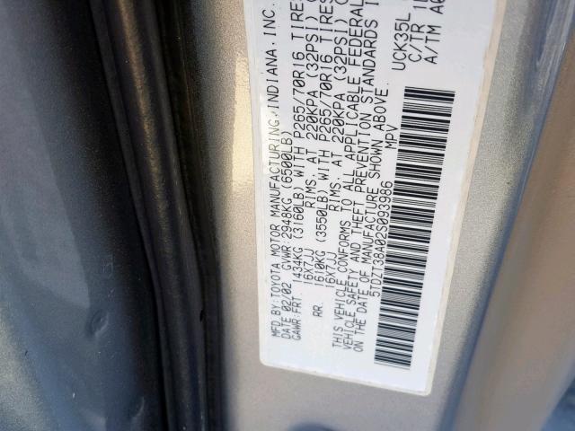 5TDZT38A02S093986 - 2002 TOYOTA SEQUOIA LI SILVER photo 10