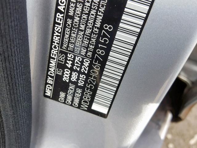 WDBRF52H06F781578 - 2006 MERCEDES-BENZ C GENERATI SILVER photo 10