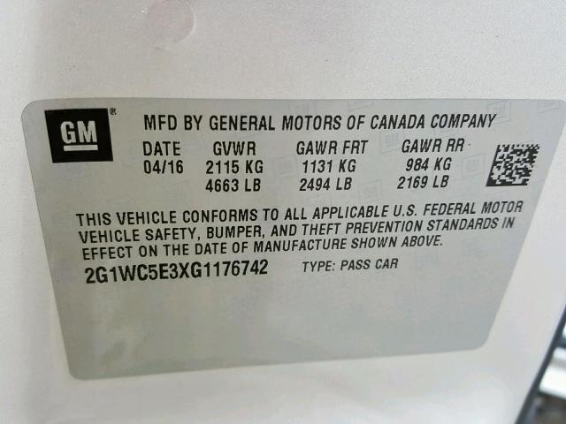 2G1WC5E3XG1176742 - 2016 CHEVROLET IMPALA LIM SILVER photo 10