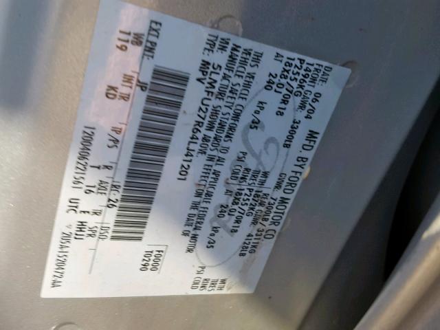 5LMFU27R64LJ41201 - 2004 LINCOLN NAVIGATOR 银色 照片 10