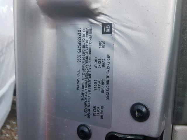 1G1ZS58F37F310926 - 2007 CHEVROLET MALIBU LS GRAY photo 10