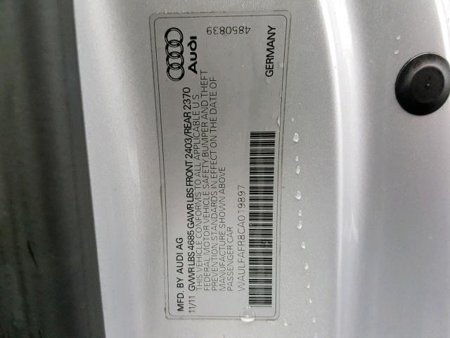 WAULFAFR8CA019897 - 2012 AUDI A5 PREMIUM SILVER photo 10