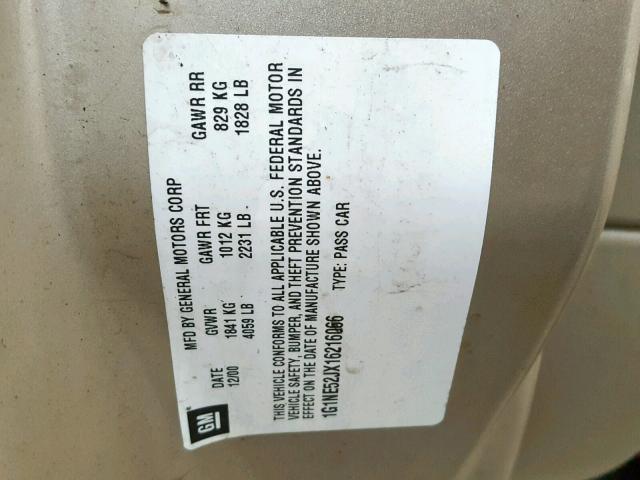 1G1NE52JX16216066 - 2001 CHEVROLET MALIBU LS ოქროსფერი ფოტო 10