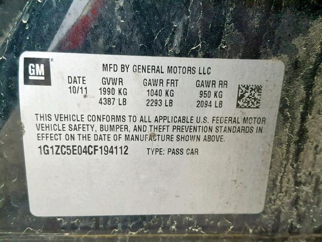 1G1ZC5E04CF194112 - 2012 CHEVROLET MALIBU 1LT 黑色 照片 10