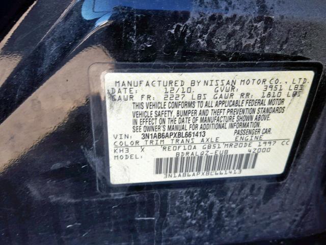 3N1AB6APXBL661413 - 2011 NISSAN SENTRA 2.0 BLACK photo 10