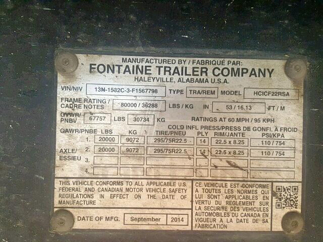 13N1532C3F1567798 - 2015 FONTAINE TRAILER SILVER photo 10