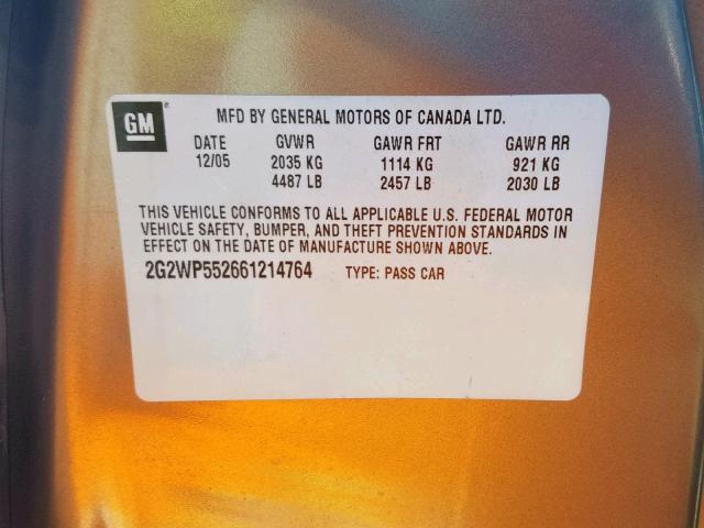 2G2WP552661214764 - 2006 PONTIAC GRAND PRIX BROWN photo 10