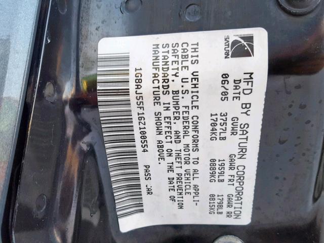 1G8AJ55F16Z100554 - 2006 SATURN ION LEVEL GRAY photo 10
