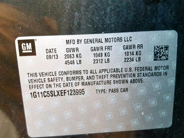 1G11C5SLXEF123995 - 2014 CHEVROLET MALIBU 1LT 石墨色 照片 10