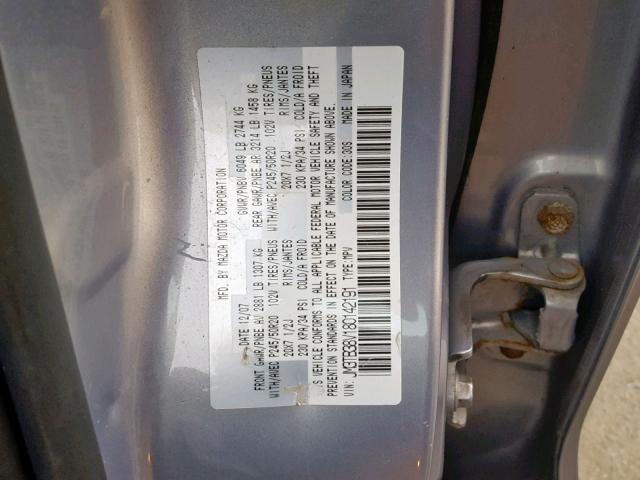 JM3TB38V180142191 - 2008 MAZDA CX-9 SILVER photo 10