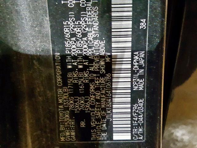 JTLKT324164106786 - 2006 TOYOTA SCION XB BLACK photo 10