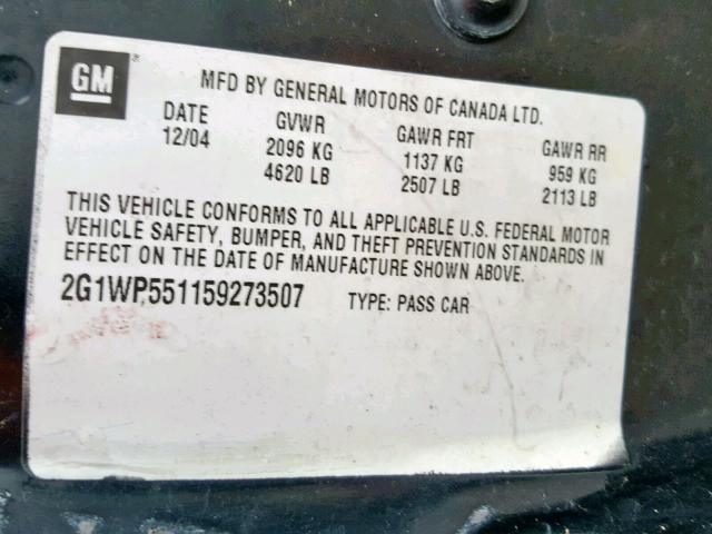 2G1WP551159273507 - 2005 CHEVROLET IMPALA SS BLACK photo 10