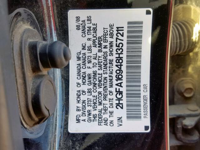 2HGFA16948H357211 - 2008 HONDA CIVIC EXL BLACK photo 10