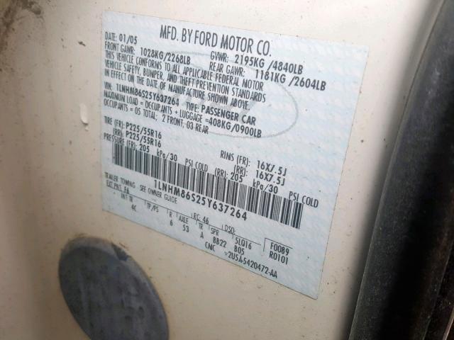 1LNHM86S25Y637264 - 2005 LINCOLN LS WHITE photo 10