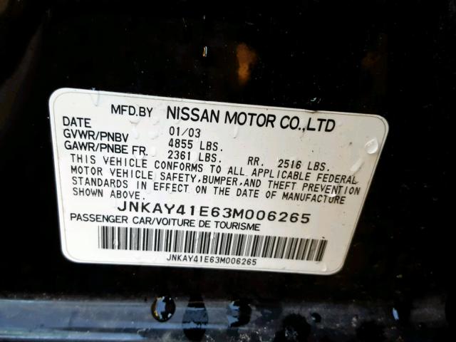 JNKAY41E63M006265 - 2003 INFINITI M45 BLACK photo 10