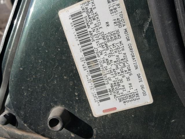 JT6HF10U8Y0155375 - 2000 LEXUS RX 300 GREEN photo 10