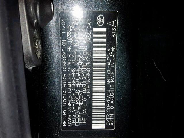 JTKDE167450030700 - 2005 TOYOTA SCION TC შავი ფოტო 10