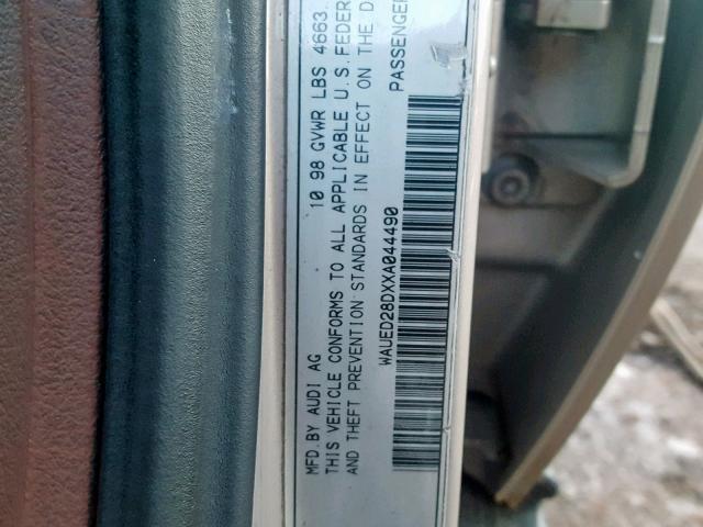 WAUED28DXXA044490 - 1999 AUDI A4 2.8 QUA SILVER photo 10