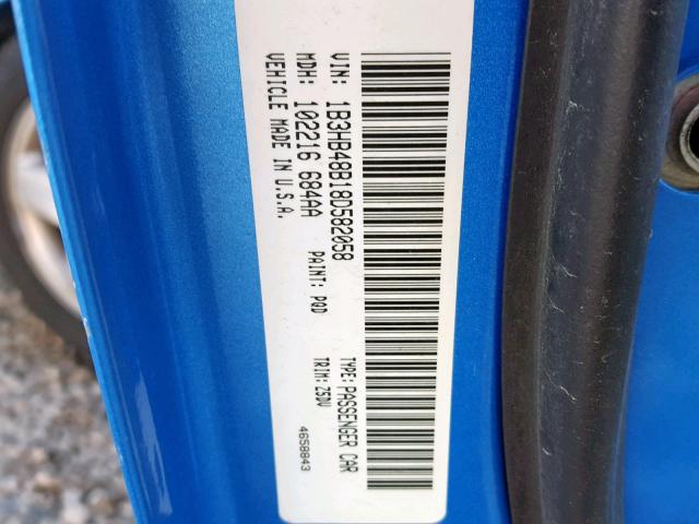 1B3HB48B18D582058 - 2008 DODGE CALIBER SX BLUE photo 10