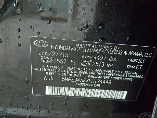 5NPE34AFXFH174449 - 2015 HYUNDAI SONATA SPO BLACK photo 10