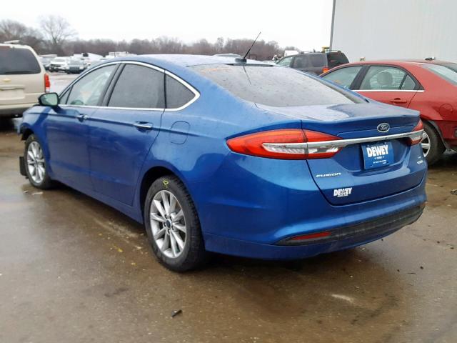 3FA6P0HD4HR102741 - 2017 FORD FUSION SE BLUE photo 3