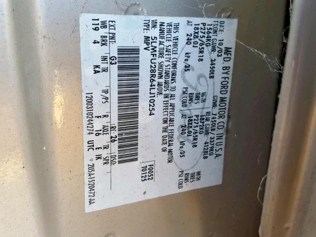 5LMFU28R64LJ10254 - 2004 LINCOLN NAVIGATOR GOLD photo 10