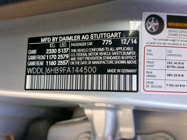 WDDLJ6HB9FA144500 - 2015 MERCEDES-BENZ CLS 400 4M SILVER photo 10