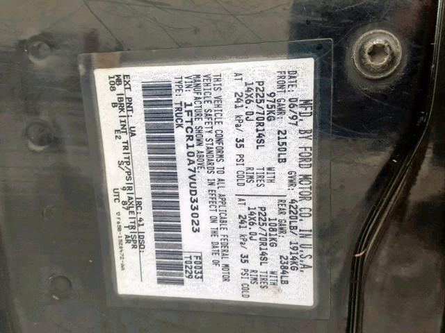 1FTCR10A7VUD33023 - 1997 FORD RANGER BLACK photo 10