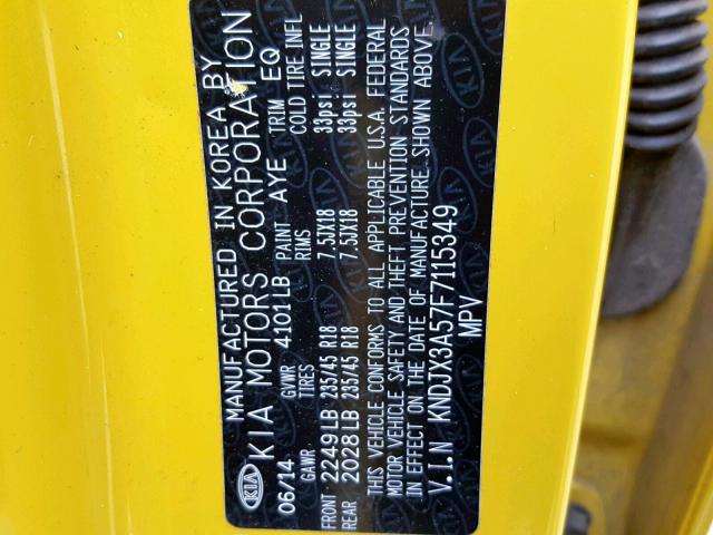 KNDJX3A57F7115349 - 2015 KIA SOUL ! Sarı foto 10
