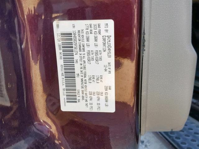 1D8HB58D25F561274 - 2005 DODGE DURANGO LI MAROON photo 10