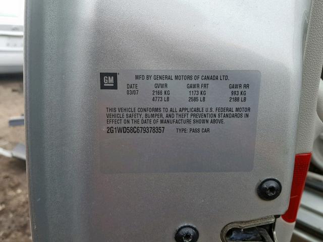 2G1WD58C679378357 - 2007 CHEVROLET IMPALA SUP ვერცხლისფერი ფოტო 10