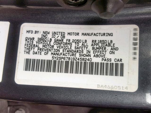 5Y2SP67819Z458240 - 2009 PONTIAC VIBE CHARCOAL photo 10