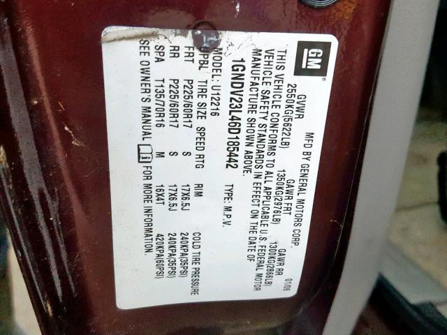 1GNDV23L46D185442 - 2006 CHEVROLET UPLANDER L Tünd qırmızı foto 10