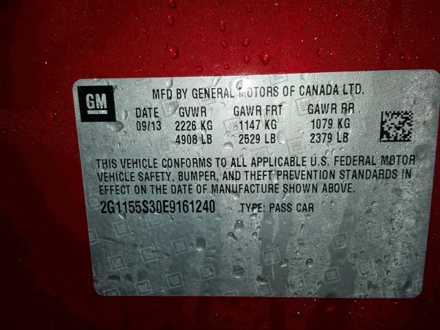 2G1155S30E9161240 - 2014 CHEVROLET IMPALA LTZ RED photo 10