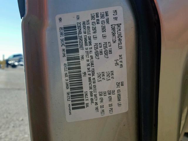 2C8GM48L35R522027 - 2005 CHRYSLER PACIFICA GOLD photo 10