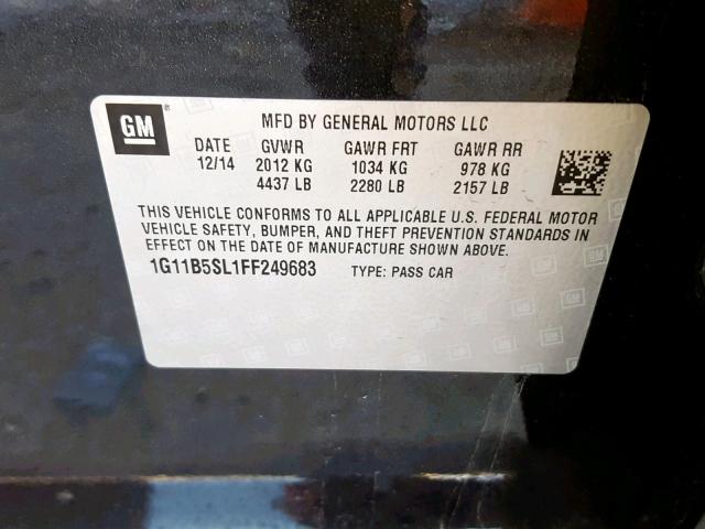 1G11B5SL1FF249683 - 2015 CHEVROLET MALIBU LS 石墨色 照片 10