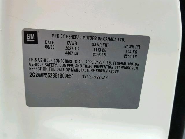 2G2WP552861309651 - 2006 PONTIAC GRAND PRIX WHITE photo 10