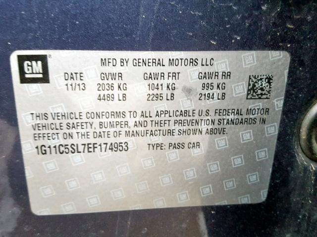 1G11C5SL7EF174953 - 2014 CHEVROLET MALIBU 1LT 灰色 照片 10