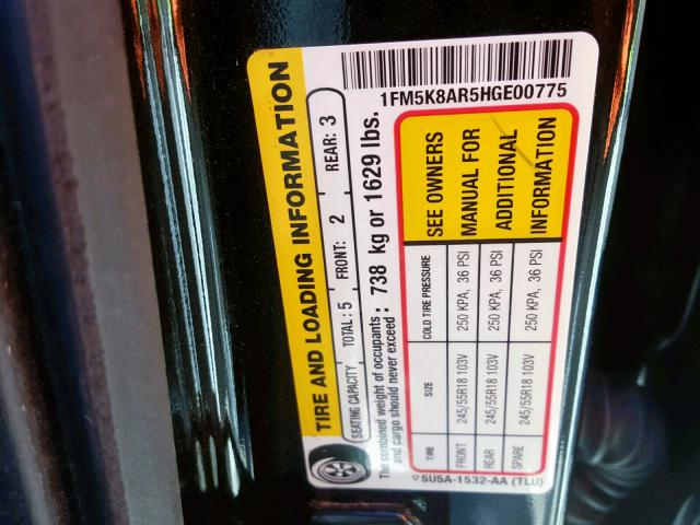 1FM5K8AR5HGE00775 - 2017 FORD EXPLORER P BLACK photo 10