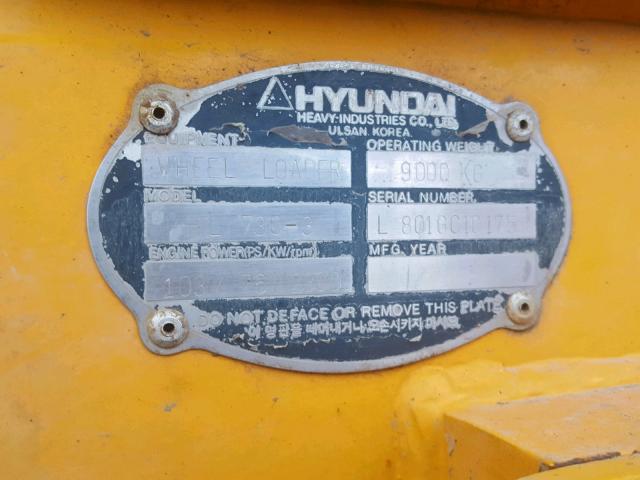 L801GC10175 - 2001 HYUNDAI LOADER YELLOW photo 10