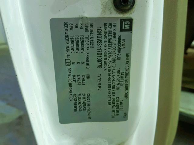 1GNDV23117D190775 - 2007 CHEVROLET UPLANDER L Ağ foto 10