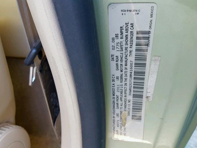 3VWRG31Y18M416007 - 2008 VOLKSWAGEN NEW BEETLE მწვანე ფოტო 10