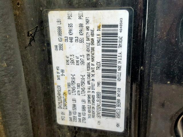 1B7KF23Z41J518993 - 2001 DODGE RAM 2500 BLACK photo 10