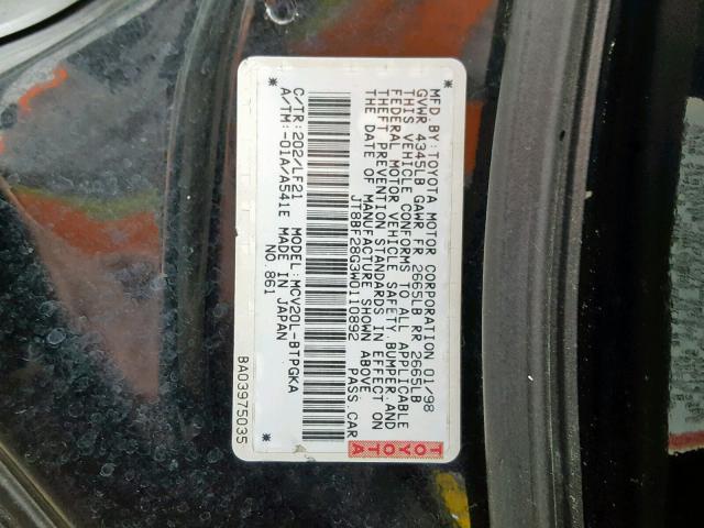 JT8BF28G3W0110892 - 1998 LEXUS ES 300 BLACK photo 10