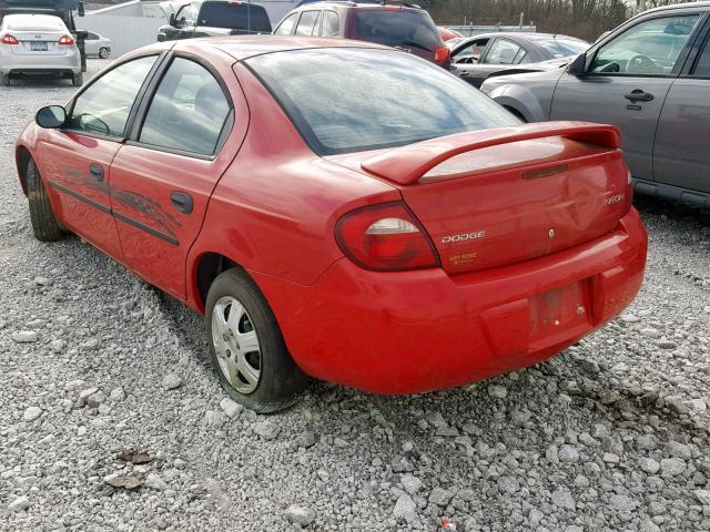 1B3ES26C05D219314 - 2005 DODGE NEON BASE RED photo 3